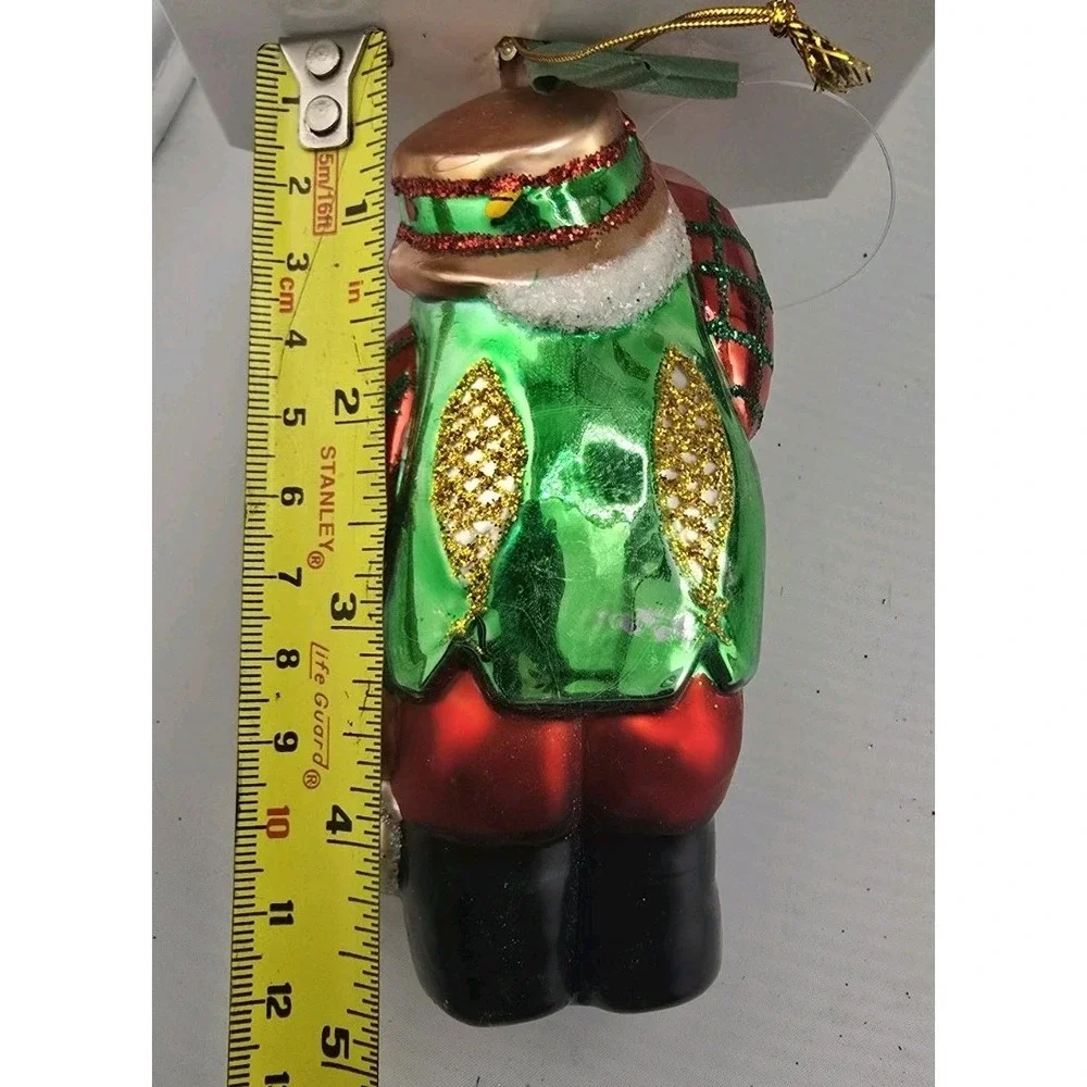 VTG 1990's Holiday Time‎ Ornament Fisherman Fishing Santa Glass Hand Painted